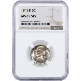 1943 D 5C Jefferson Silver War Nickel NGC MS65 5FS 5 Full Steps Uncirculated 