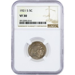 1921 S 5C Buffalo Nickel NGC VF30 Very Fine Circulated Key Date Coin