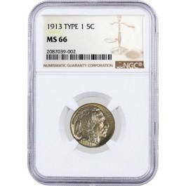 1913 5C Buffalo Nickel Type 1 NGC MS66 Gem Uncirculated Coin