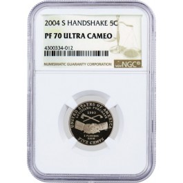 2004 S 5C Proof Handshake Peace Medal Jefferson Nickel NGC PF70 Ultra Cameo