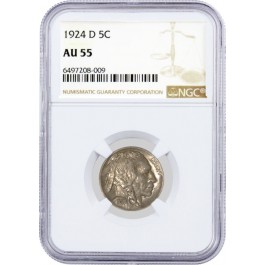 1924 D 5C Buffalo Nickel NGC AU55 About Uncirculated Key Date Coin