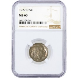 1927 D 5C Buffalo Nickel NGC MS63 Brilliant Uncirculated Coin