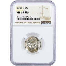 1943 P 5C Jefferson Silver War Nickel NGC MS67 5FS