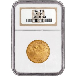 1893 $10 Liberty Head Eagle Gold NGC MS64 Generation NGC-6 Old Fat Holder
