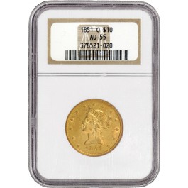 1851 O $10 Liberty Head Eagle Gold NGC AU55 Coin Generation 8.1 Holder