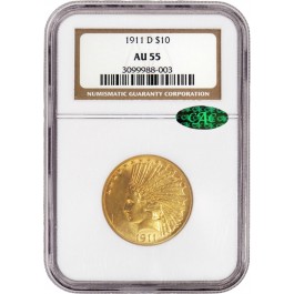 1911 D $10 Indian Head Eagle Gold NGC AU55 CAC