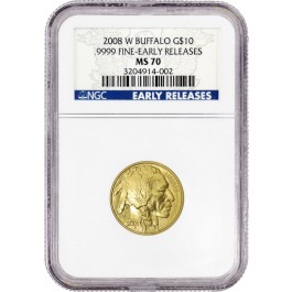 2008 W $10 1/4 oz .9999 Fine Burnished Gold American Buffalo NGC MS70 ER