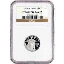 2008 W $10 Proof American Platinum Eagle 1/10 oz .9995 Fine NGC PF70 Ultra Cameo