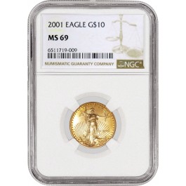 2001 $10 1/4 oz American Gold Eagle NGC MS69 Gem Uncirculated Coin