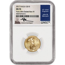 2017 $10 1/4 oz Gold American Eagle NGC MS70 John Mercanti Label