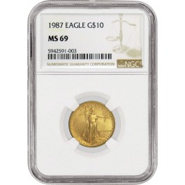1987 $10 1/4 oz American Gold Eagle NGC MS69 Gem Uncirculated Key Date Coin