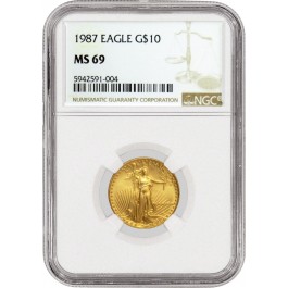 1987 $10 1/4 oz American Gold Eagle NGC MS69 Gem Uncirculated Key Date Coin #004