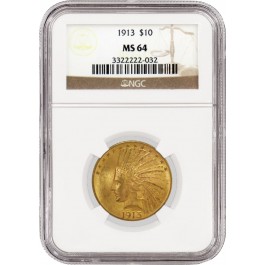 1913 $10 Indian Head Gold Eagle NGC MS64 Brilliant Uncirculated Coin