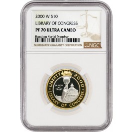 2000 W $10 Proof Library Of Congress Commemorative Bimetallic Coin NGC PF70 UC