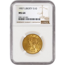 1907 $10 Liberty Head Eagle Gold NGC MS64 Brilliant Uncirculated Coin