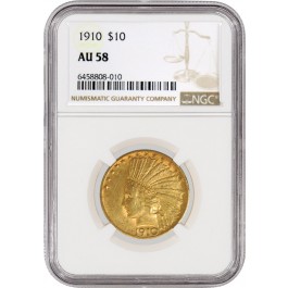 1910 $10 Indian Head Eagle Gold NGC AU58 About Uncirculated Coin