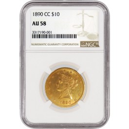 1890 CC $10 Liberty Head Eagle Gold NGC AU58