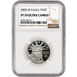 2003 W $50 Proof American Platinum Eagle 1/2 oz .9995 Fine NGC PF70 Ultra Cameo
