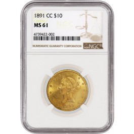 1891 CC CC/CC $10 Liberty Head Eagle Gold B-7035 FS-501 NGC MS61