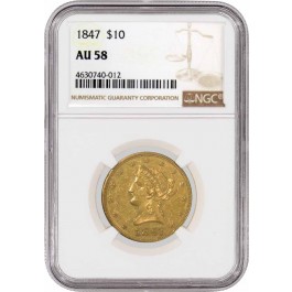 1847 $10 Liberty Head Eagle Gold NGC AU58 About Uncirculated Coin