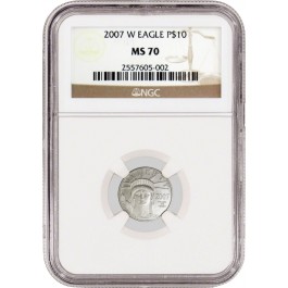 2007 W $10 Burnished American Platinum Eagle 1/10 oz .9995 Fine NGC MS70 Coin