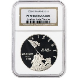 2005 P $1 Marine Corps 230th Anniversary Commemorative Silver Dollar NGC PF70 UC