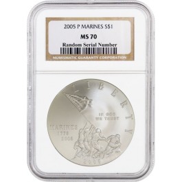 2005 P $1 Marine Corps 230th Anniversary Commemorative Silver Dollar NGC MS70