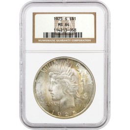 1925 S $1 Silver Peace Dollar NGC MS64 Uncirculated Mint State Coin