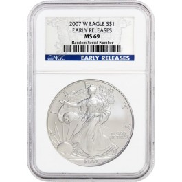 2007 W Burnished $1 Silver American Eagle NGC MS69 Early Releases
