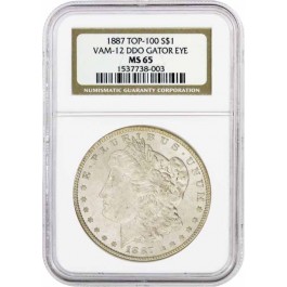 1887 $1 Morgan Silver Dollar VAM 12A DDO Alligator Eye Clashed NGC MS65 Gem Coin