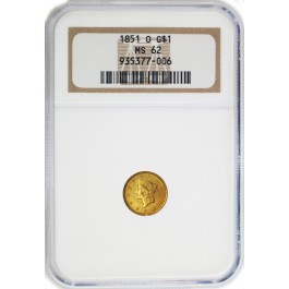 1851 O $1 Liberty Head Type 1 Gold Dollar NGC MS62