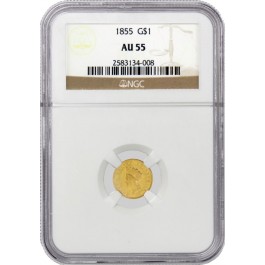 1855 $1 Indian Princess Head Type 2 Gold Dollar NGC AU55