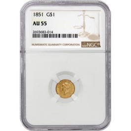 1851 $1 Liberty Head Type 1 Gold Dollar NGC AU55