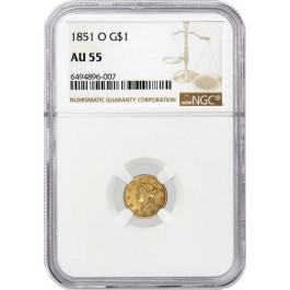 1851 O $1 Liberty Head Type 1 Gold Dollar NGC AU55 About Uncirculated Coin 