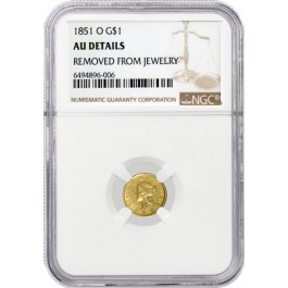 1851 O $1 Liberty Head Type 1 Gold Dollar NGC AU Details Removed From Jewelry