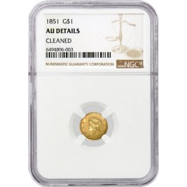 1851 $1 Liberty Head Gold Dollar Type 1 NGC AU Details Cleaned Coin