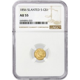 1856 Slanted 5 $1 Indian Head Princess Gold Dollar NGC AU55 Coin #020