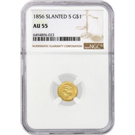1856 Slanted 5 $1 Indian Head Princess Gold Dollar NGC AU55 Coin #023