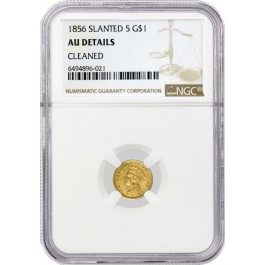 1856 Slanted 5 $1 Indian Head Princess Gold Dollar NGC AU Details Cleaned #021