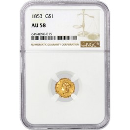 1853 $1 Liberty Head Type 1 Gold Dollar NGC AU58 About Uncirculated Coin