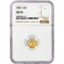 1853 $1 Liberty Head Type 1 Gold Dollar NGC AU55 About Uncirculated Coin