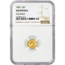 1853 $1 Liberty Head Type 1 Gold Dollar NGC AU Details Cleaned Coin