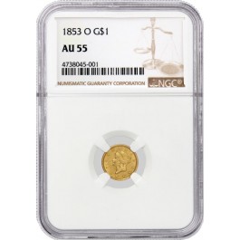 1853 O $1 Liberty Head Type 1 Gold Dollar NGC AU55