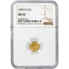 1849 O $1 Liberty Head Gold Dollar Type 1  NGC AU55 About Uncirculated Coin
