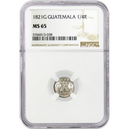 1821 G Guatemala Ferdinand VII 1/4 Real Silver NGC MS65 Gem Uncirculated Coin