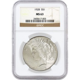 1928 $1 Silver Peace Dollar NGC MS63