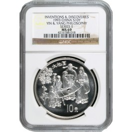 1993 10Y Silver Inventions & Discoveries Yin Yang Philosophy Series II NGC MS69