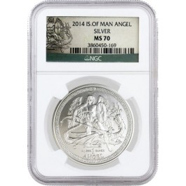 2014 Pobjoy Mint Isle Of Man Angel 1 oz .999 Fine Silver Coin NGC MS70