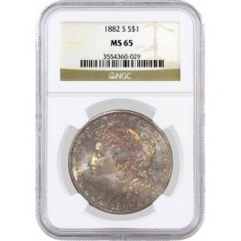 1882 S $1 Morgan Silver Dollar NGC MS65 Gem Uncirculated Golden Blueberry Toned