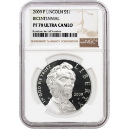 2009 P $1 Abraham Lincoln Bicentennial Commemorative Silver Dollar NGC PF70 UC